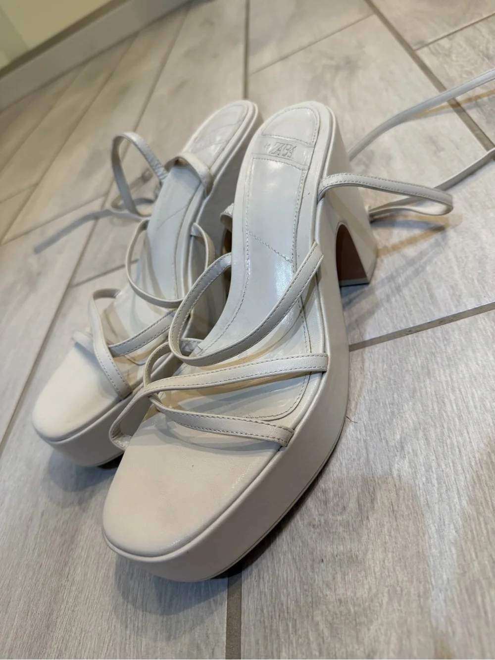 ZARA White Strappy Platform Heeled Sandals